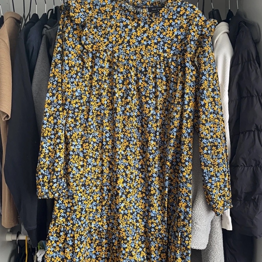 New Look Black Dress with Yellow and Blue Floral Pattern